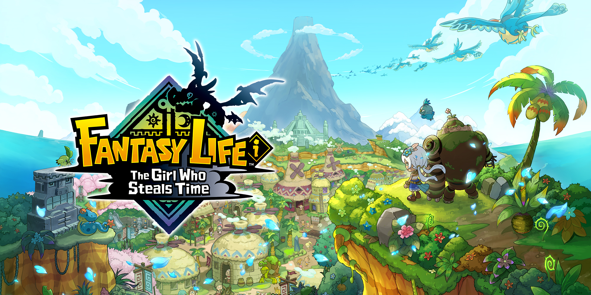 Fantasy Life i Logo and Scenic Background